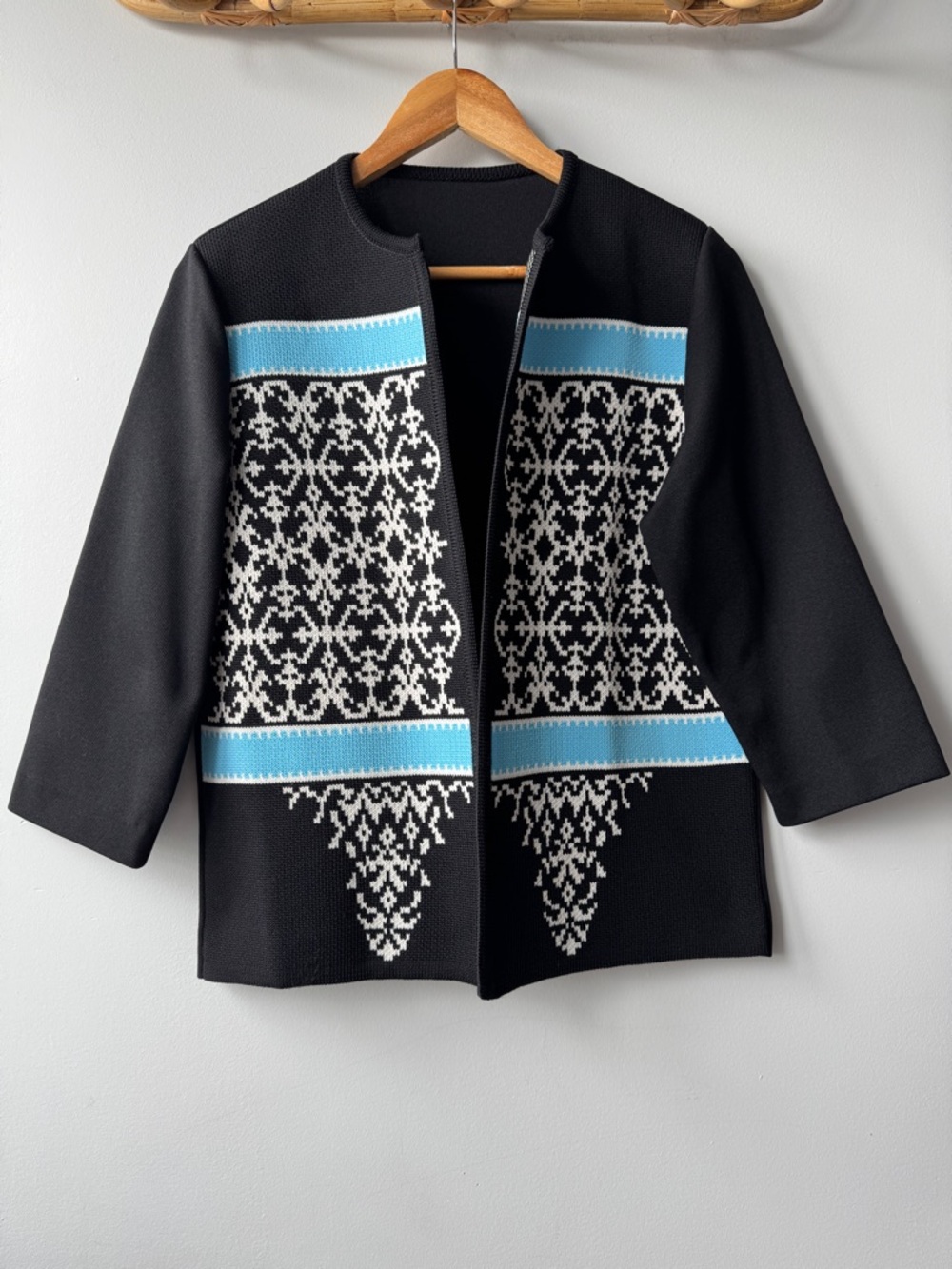 Vintage 60s ILGWU Union Made Blue & Black Knit Cardigan Mod Rare Small